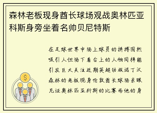 森林老板现身酋长球场观战奥林匹亚科斯身旁坐着名帅贝尼特斯